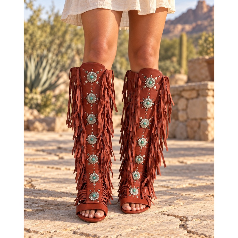 Azalea Wang Dustine Red Fringe Gladiator Flat Sandals Size 6